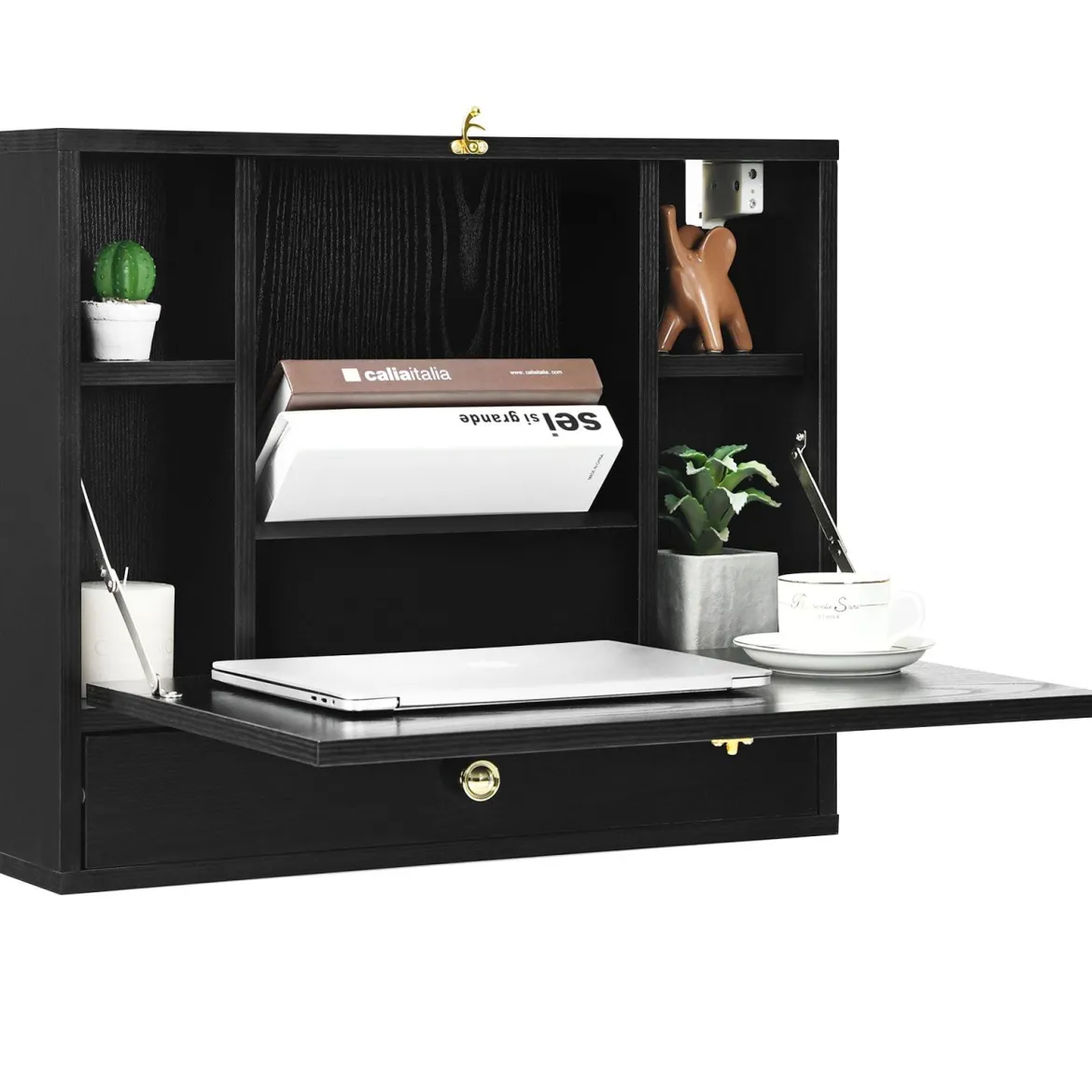 Wandtisch klappbar Schreibtisch wandhängend Laptop-Tisch aus Holz 60 x 15 x 50 cm Schwarz