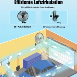 Wandventilator Industriell 56cm 85° Oszillation & 30° verstellbare Neigungswinkel Silber/Schwarz