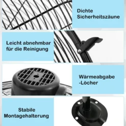 Wandventilator Industriell 56cm 85° Oszillation & 30° verstellbare Neigungswinkel Silber/Schwarz