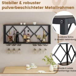 Wand Weinregal mit LED Beleuchtung & 6 Reihen Weingläserhalter 2 Ebenen Holz Flaschenregal