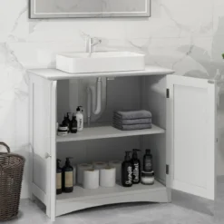 Waschbeckenunterschrank Badezimmerschrank mit 2 Türen U förmige Beine Weiß 60 x 30 x 60 cm