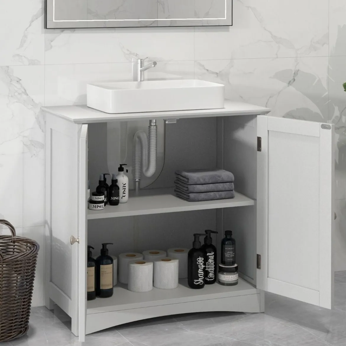Waschbeckenunterschrank Badezimmerschrank mit 2 Türen U förmige Beine Weiß 60 x 30 x 60 cm