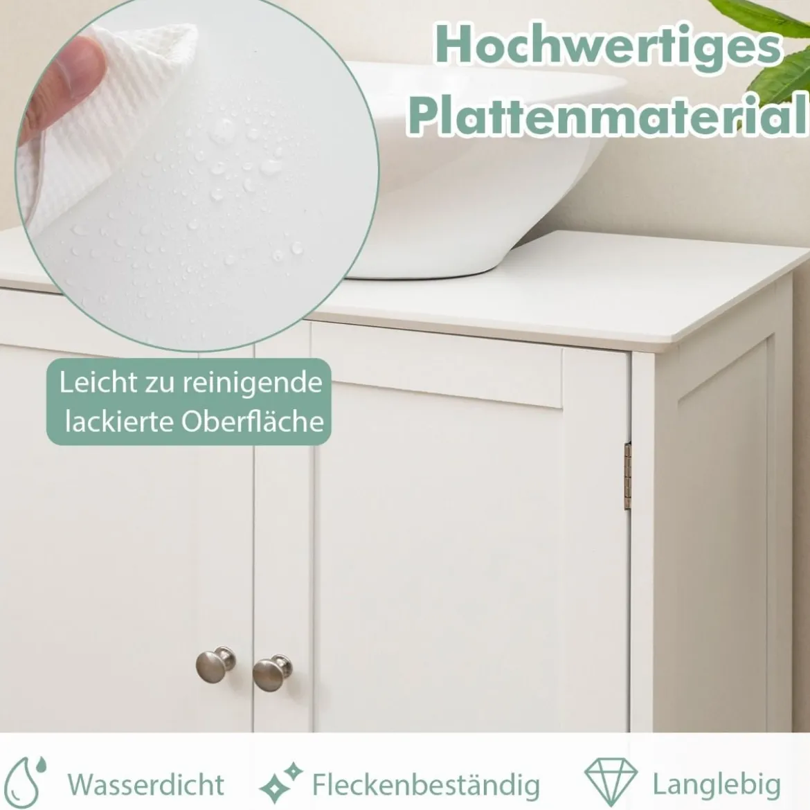 Waschbeckenunterschrank Badezimmerschrank mit 2 Türen U förmige Beine Weiß 60 x 30 x 60 cm