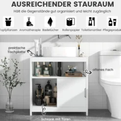 Waschbeckenunterschrank mit 2 Schiebetüren Bad Unterschrank freistehend 60 x 30 x 60 cm Weiß