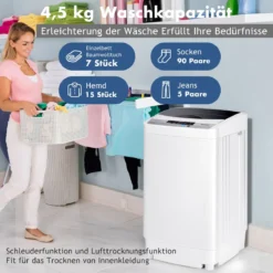 Waschmaschine 4,5KG Toplader Waschvollautomat mit Pump Schleuder Display Mini-Waschmaschine 310W 50×50×85 cm