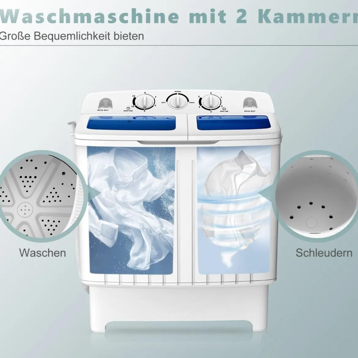 Waschmaschine mit 5kg Waschkapazität & 3kg Schleuderkapazität 63 x 35,5 x 72 cm Weiß