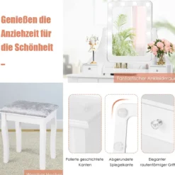 Waschtisch-Set mit rechteckigem Spiegel und Hocker Schminktisch 80 x 40 x 135,5 cm Weiß