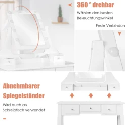 Waschtisch-Set mit rechteckigem Spiegel und Hocker Schminktisch 80 x 40 x 135,5 cm Weiß