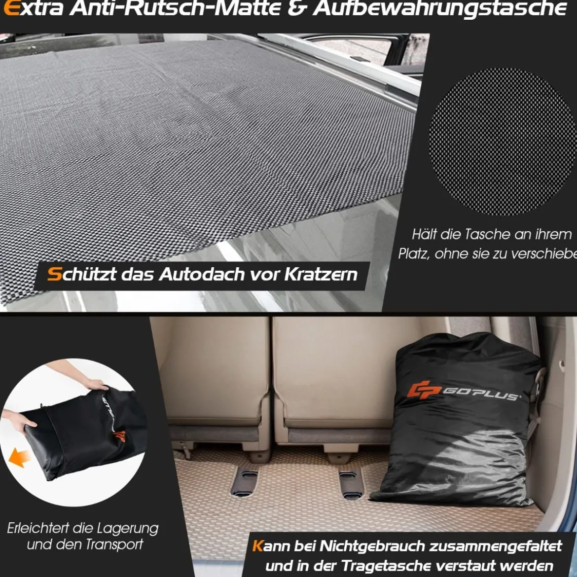 Wasserdicht Dachbox mit 600 L Kapazität für Alle Fahrzeuge 132x100x43cm Schwarz+Orange