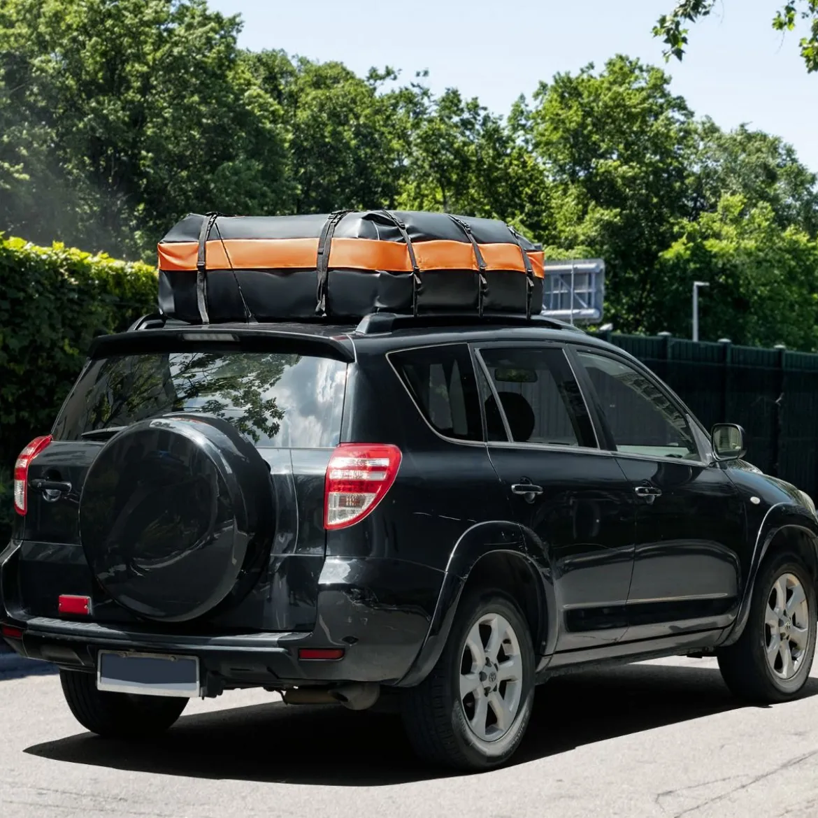 Wasserdicht Dachbox mit 600 L Kapazität für Alle Fahrzeuge 132x100x43cm Schwarz+Orange