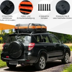 Wasserdicht Dachbox mit 600 L Kapazität für Alle Fahrzeuge 132x100x43cm Schwarz+Orange