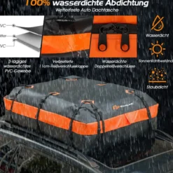 Wasserdicht Dachbox mit 600 L Kapazität für Alle Fahrzeuge 132x100x43cm Schwarz+Orange