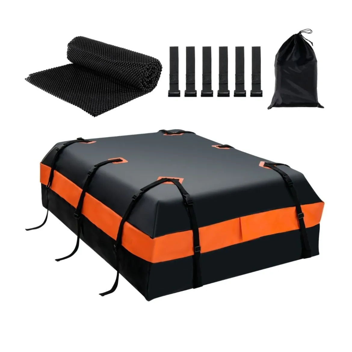 Wasserdicht Dachbox mit 600 L Kapazität für Alle Fahrzeuge 132x100x43cm Schwarz+Orange