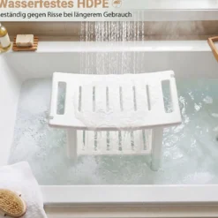 Wasserfester HDPE-Badhocker Duschbank für Badewanne & Badezimmer 150 kg Tragbar Weiß