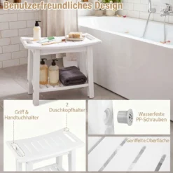 Wasserfester HDPE-Badhocker Duschbank für Badewanne & Badezimmer 150 kg Tragbar Weiß