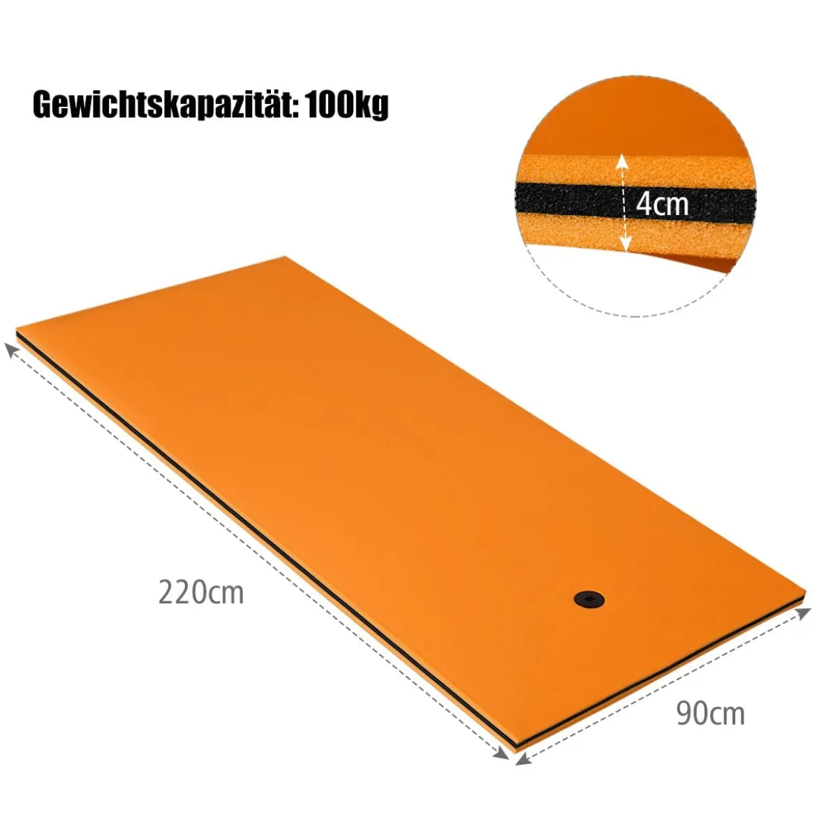Wasserhängematte Schwimmmatte Schwimmfloß Wasser Bett 220 x 90 x 4 cm Orange+Schwarz