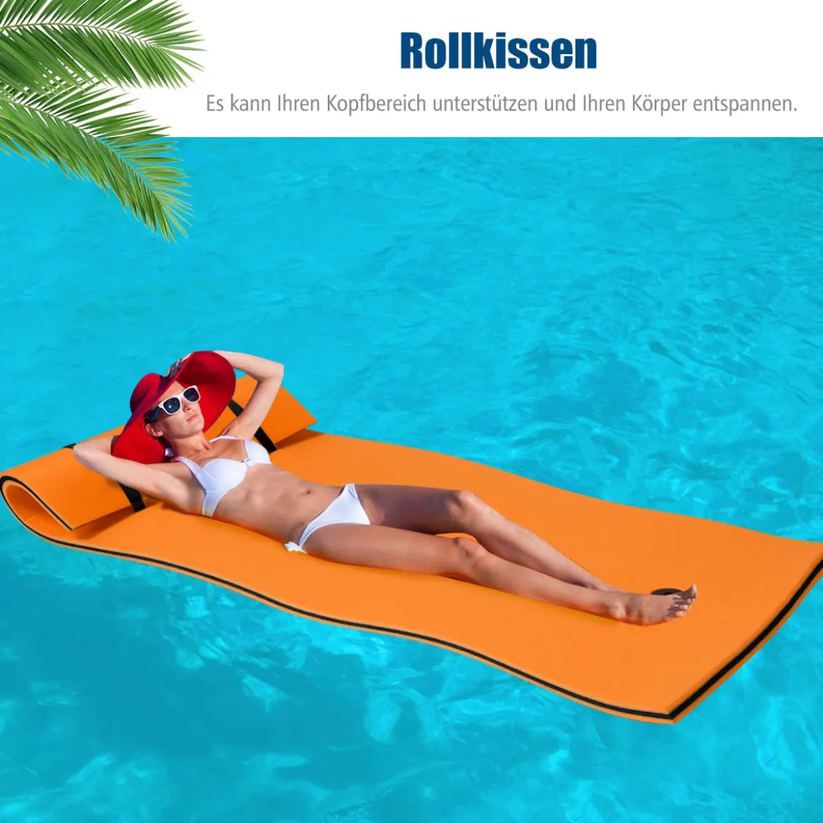 Wasserhängematte Schwimmmatte Schwimmfloß Wasser Bett 220 x 90 x 4 cm Orange+Schwarz