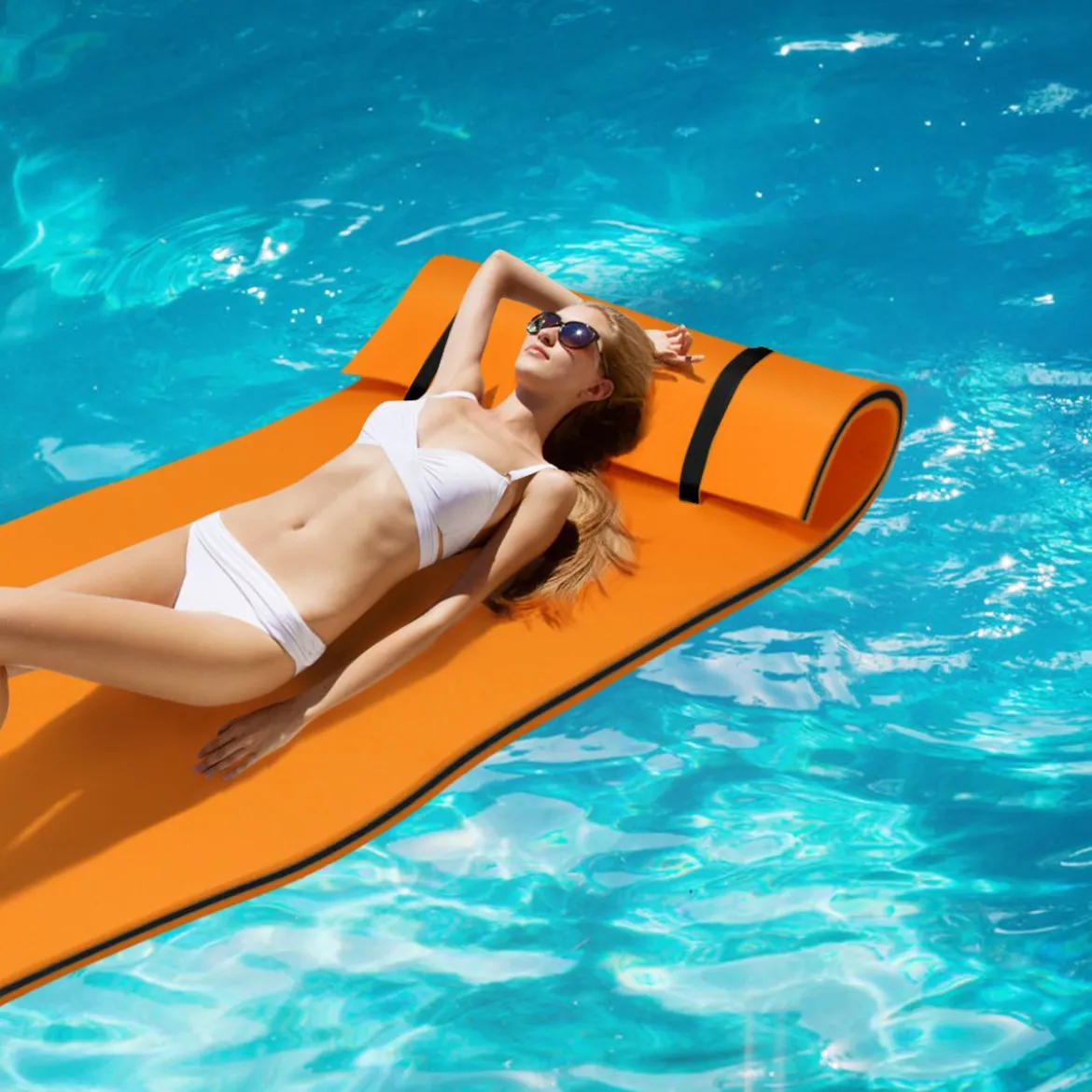 Wasserhängematte Schwimmmatte Schwimmfloß Wasser Bett 220 x 90 x 4 cm Orange+Schwarz
