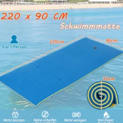 Wasserhängematte Schwimmmatte Schwimmfloß Wasser Bett 220 x 90 x 4 cm Blau