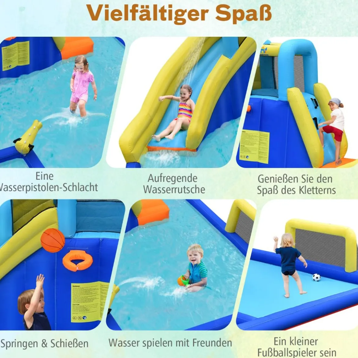 Wasserpark 6-in-1 Hüpfburg mit Gebläse & Wasserdüsen & Rutsche 525 x 373 x 203 cm