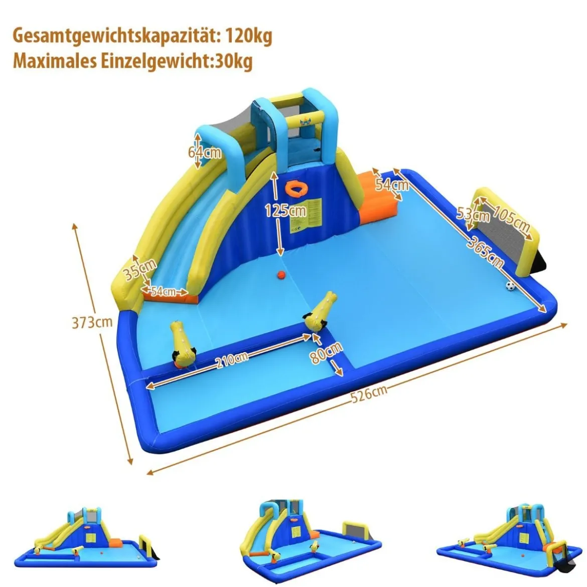 Wasserpark 6-in-1 Hüpfburg mit Gebläse & Wasserdüsen & Rutsche 525 x 373 x 203 cm