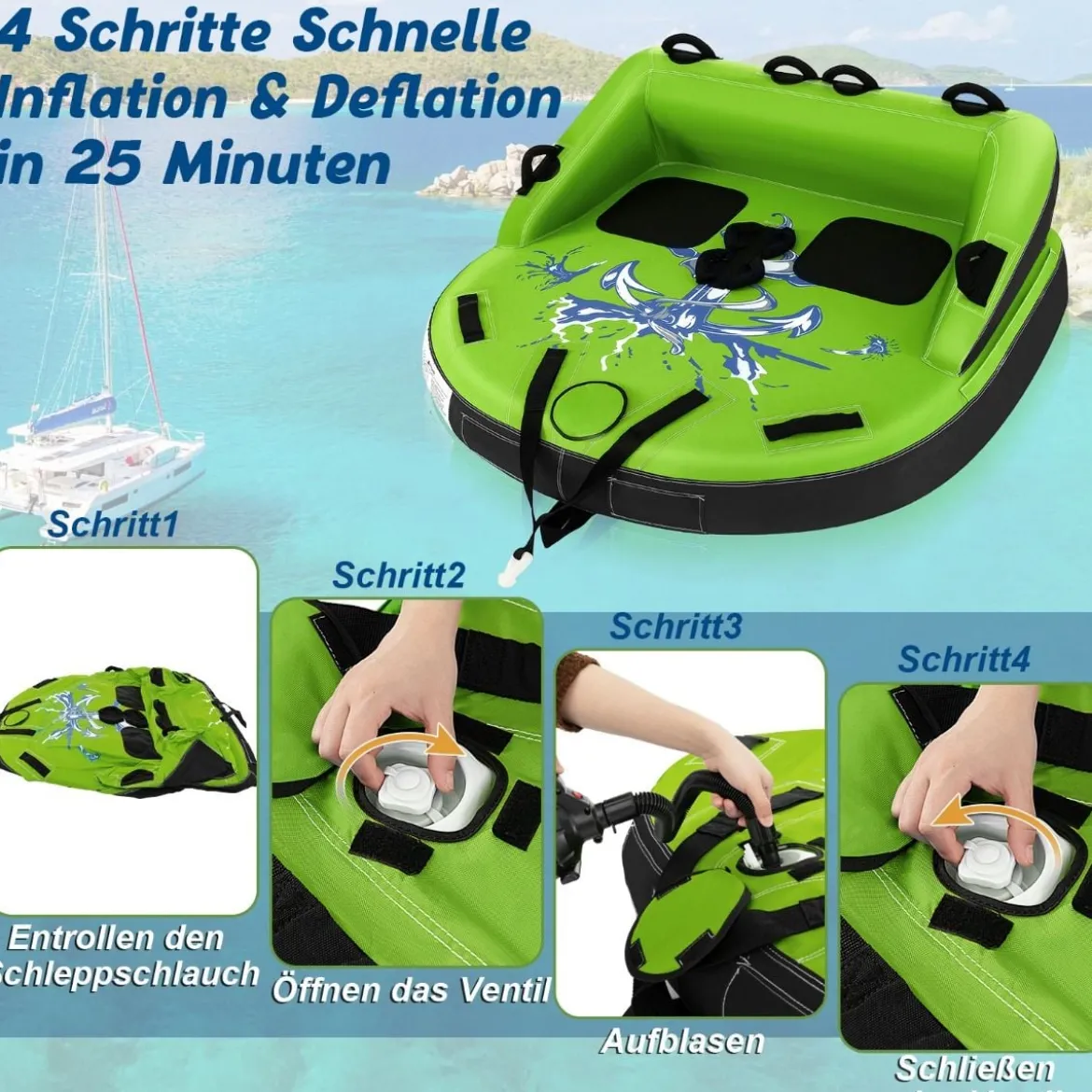 Wassersport-Surffahrzeuge Aufblasbare Wasserplattformen für 2 Personen 163 x 158 x 67 cm Grün