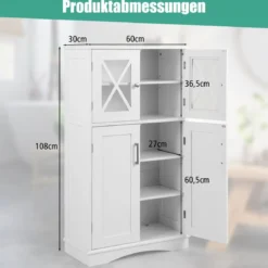 WC-Schrank fürs Badezimmer Wäscheschrank mit Türen 60 x 30 x 108 cm Weiß