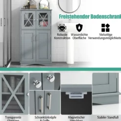 WC-Schrank fürs Badezimmer Wäscheschrank mit Türen 60 x 30 x 108 cm Grau