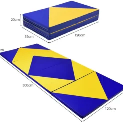 Weichbodenmatte Klappbar Turnmatte Gymnastikmatte Blau und Gelb 300 x 120 x 5 cm