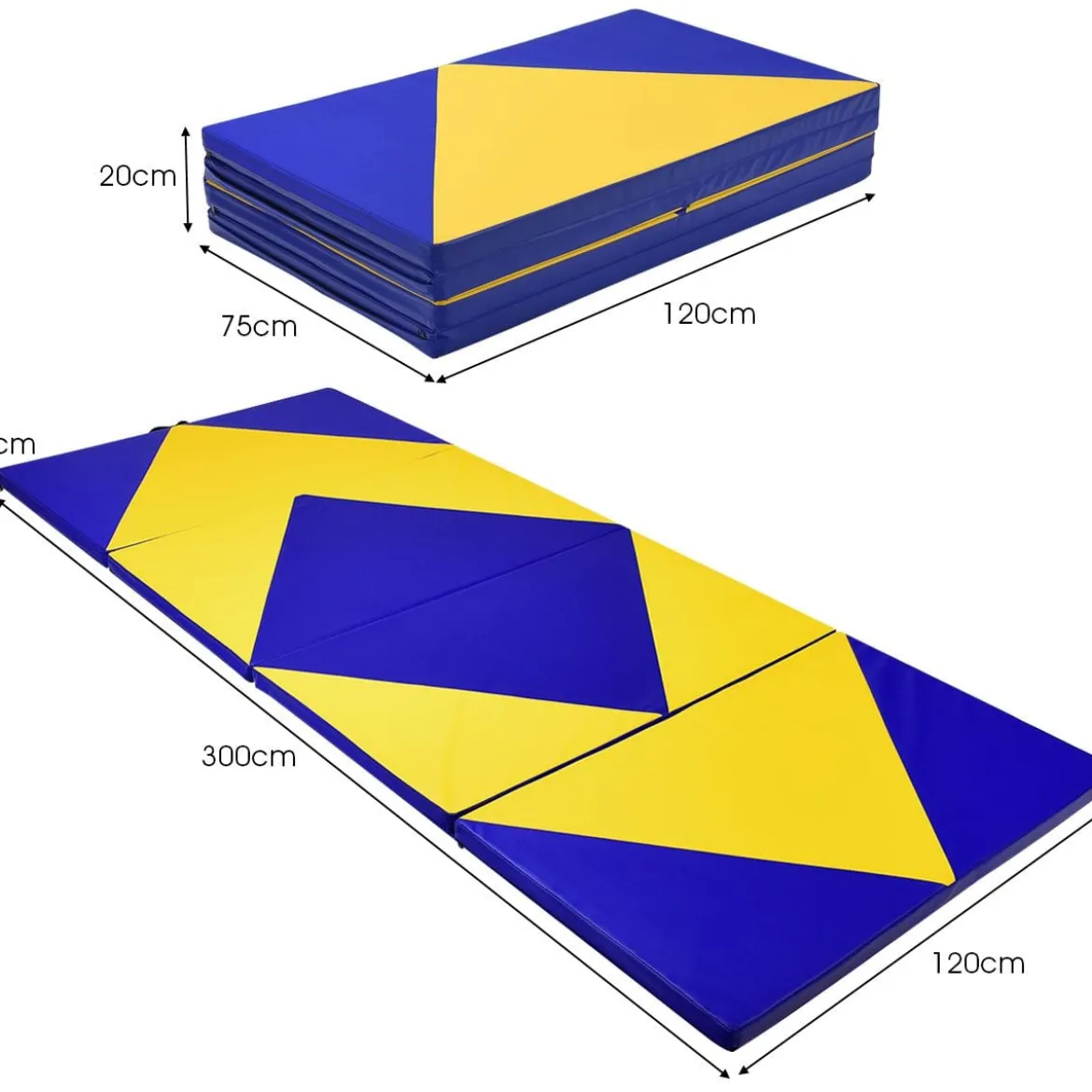 Weichbodenmatte Klappbar Turnmatte Gymnastikmatte Blau und Gelb 300 x 120 x 5 cm