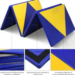 Weichbodenmatte Klappbar Turnmatte Gymnastikmatte Blau und Gelb 300 x 120 x 5 cm