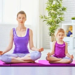Weichbodenmatte 240 x 120 x 5 cm Yogamatte mit Klettverschluss &2 Tragegriffe Rosa