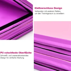 Weichbodenmatte 240 x 120 x 5 cm Yogamatte mit Klettverschluss &2 Tragegriffe Rosa