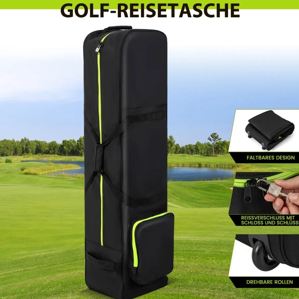 Weiche Golf-Reisetasche mit Rädern & Reißverschluss & Schlüssel Wasserdichte Golf-Reisetasche