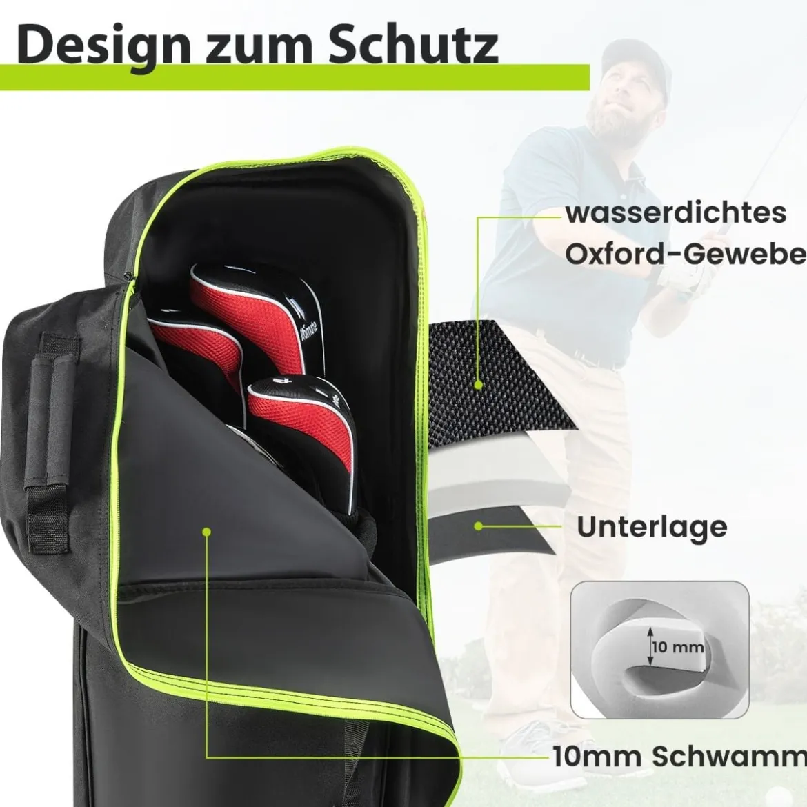 Weiche Golf-Reisetasche mit Rädern & Reißverschluss & Schlüssel Wasserdichte Golf-Reisetasche