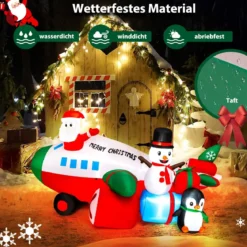 Weihnachtliche aufblasbare Dekoration Weihnachtsmann im Flugzeug 280 x 210 x 150 cm
