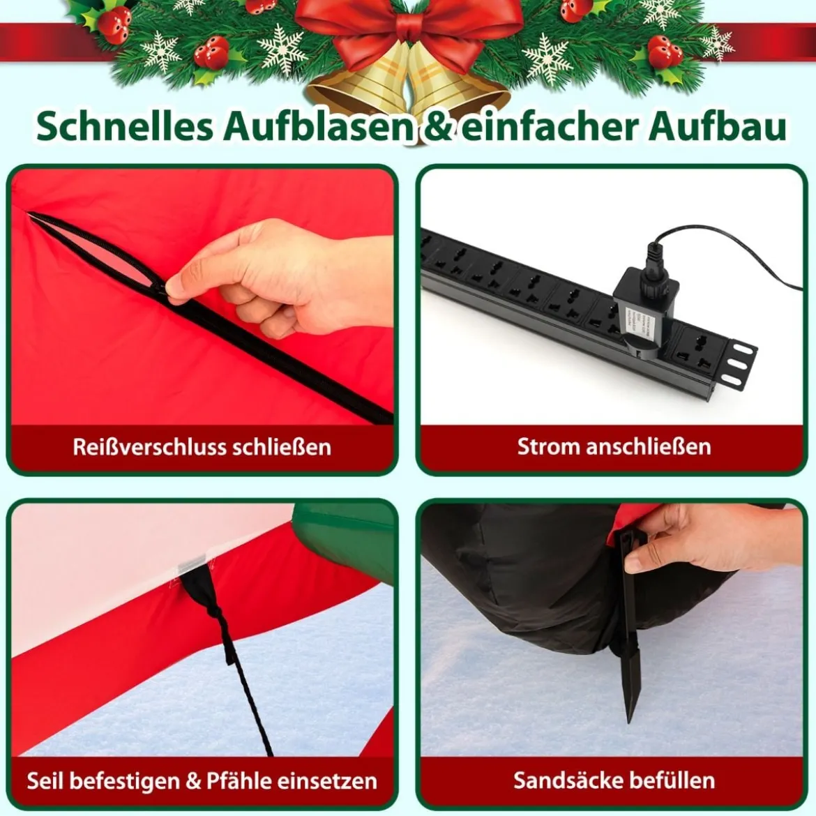 Weihnachtliche aufblasbare Dekoration Weihnachtsmann im Flugzeug 280 x 210 x 150 cm