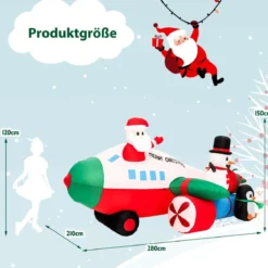 Weihnachtliche aufblasbare Dekoration Weihnachtsmann im Flugzeug 280 x 210 x 150 cm