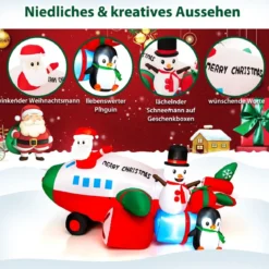 Weihnachtliche aufblasbare Dekoration Weihnachtsmann im Flugzeug 280 x 210 x 150 cm