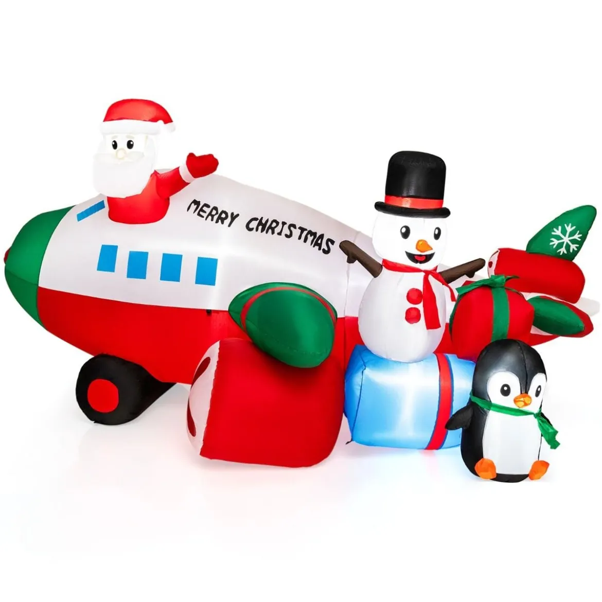 Weihnachtliche aufblasbare Dekoration Weihnachtsmann im Flugzeug 280 x 210 x 150 cm