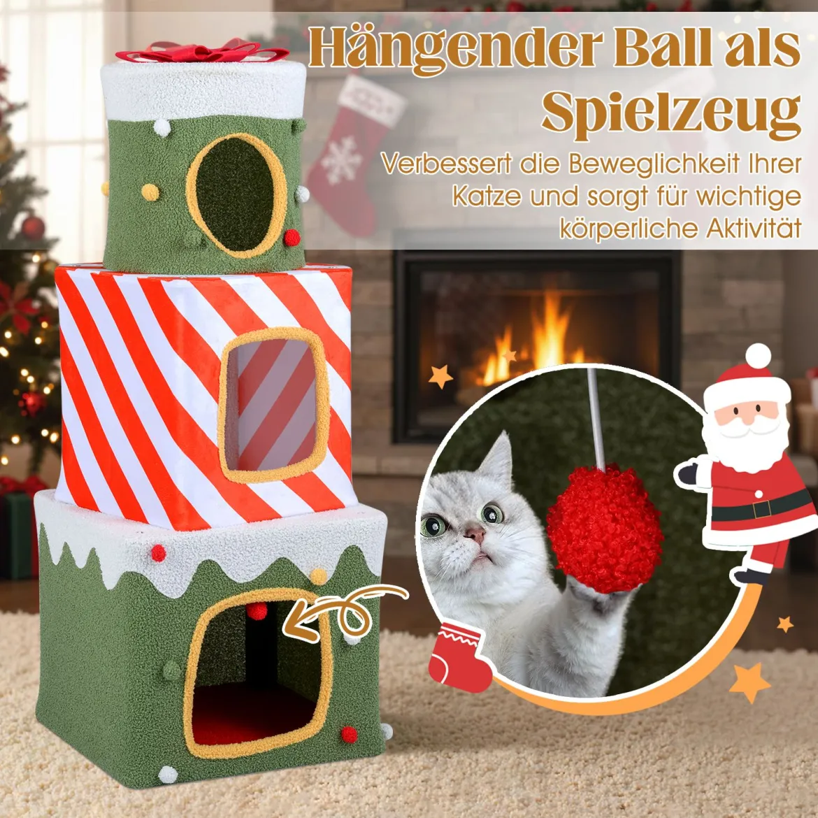 Weihnachtlicher Katzenbaum für Katzen im Innenbereich 120 cm niedliches Klettermöbel
