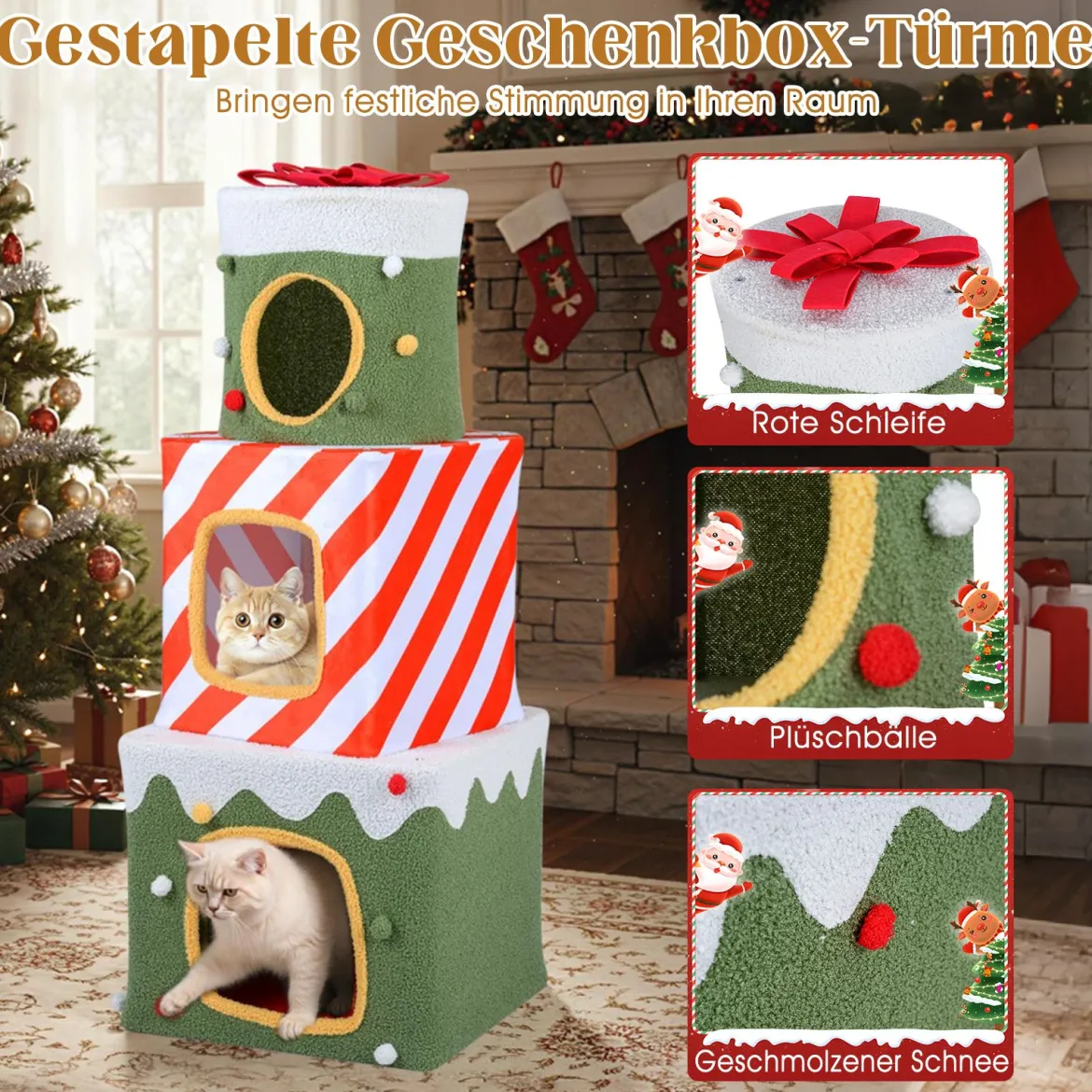 Weihnachtlicher Katzenbaum für Katzen im Innenbereich 120 cm niedliches Klettermöbel