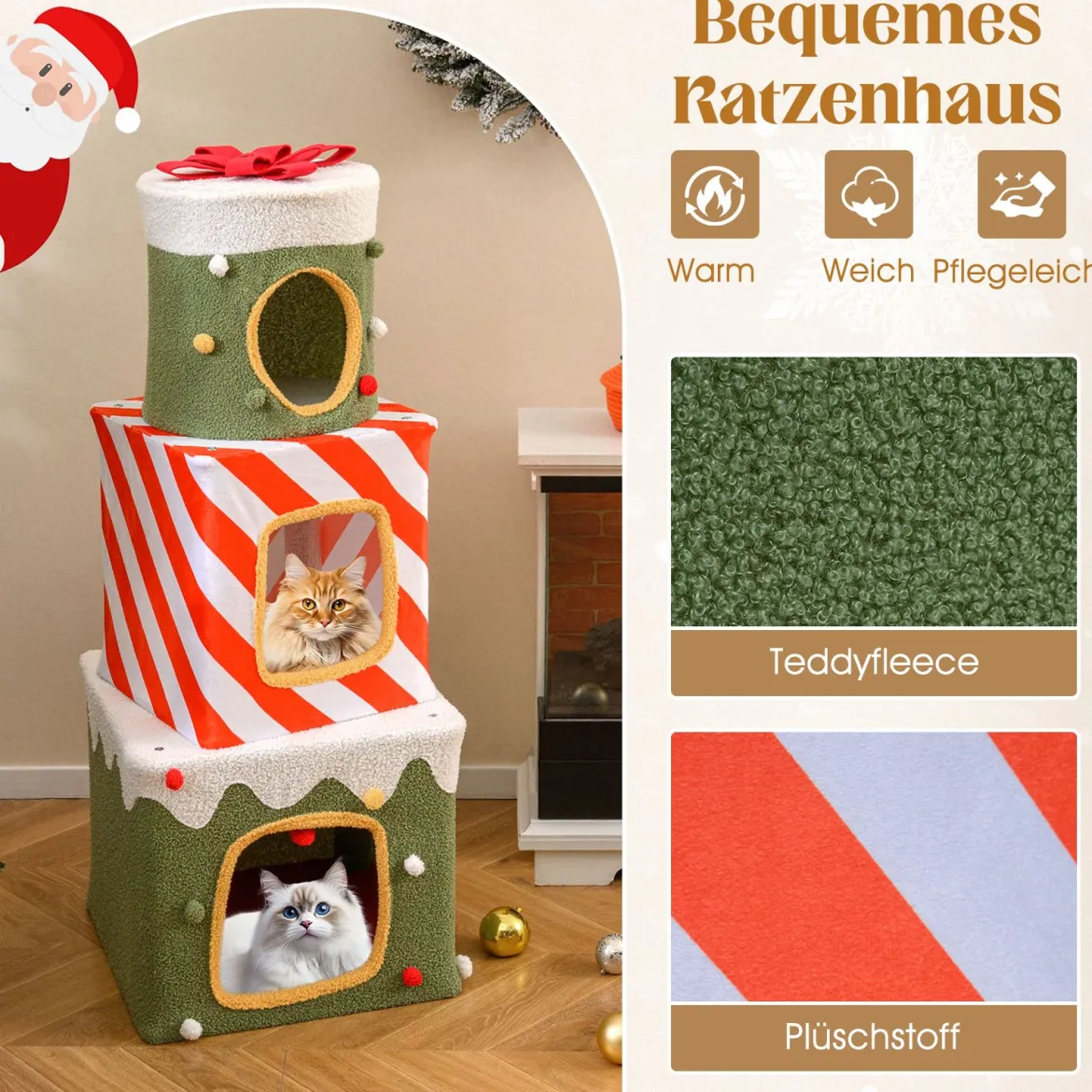Weihnachtlicher Katzenbaum für Katzen im Innenbereich 120 cm niedliches Klettermöbel