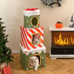 Weihnachtlicher Katzenbaum für Katzen im Innenbereich 120 cm niedliches Klettermöbel