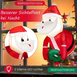 Weihnachtsaufblasbarer Weihnachtsmann aus dem Fenster mit LED-Lichtern 45 x 60 x 100 cm Rot