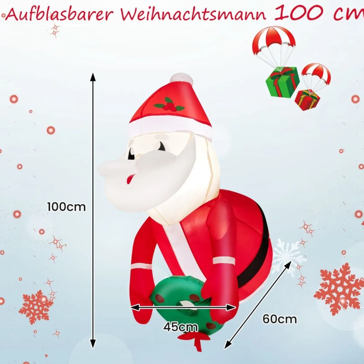 Weihnachtsaufblasbarer Weihnachtsmann aus dem Fenster mit LED-Lichtern 45 x 60 x 100 cm Rot