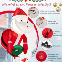 Weihnachtsaufblasbarer Weihnachtsmann aus dem Fenster mit LED-Lichtern 45 x 60 x 100 cm Rot