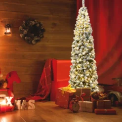 Weihnachtsbaum 225 cm Bleistift Weihnachtsbaum mit Schnee und 350 Warmweißen LED-Leuchten