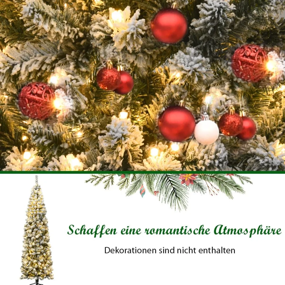 Weihnachtsbaum 225 cm Bleistift Weihnachtsbaum mit Schnee und 350 Warmweißen LED-Leuchten