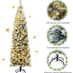 Weihnachtsbaum 225 cm Bleistift Weihnachtsbaum mit Schnee und 350 Warmweißen LED-Leuchten